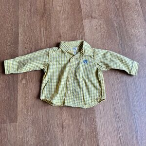 Chaps Baby Boy's Button Down Dress Shirt 3 Months Yellow Navy Plaid Easter